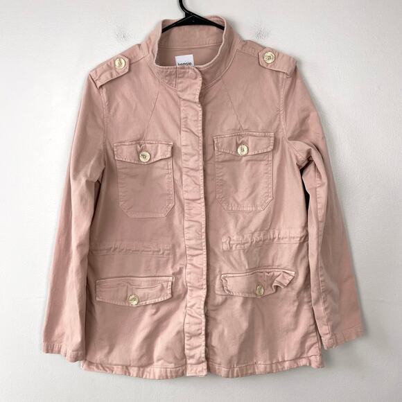 Kensie Jeans Canvas Jacket Button‎ Down Pink Utility Chore Coat Size Medium - Picture 2 of 12